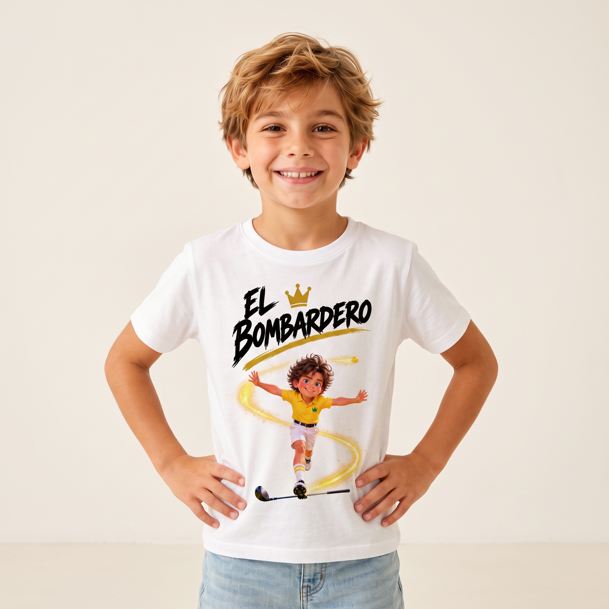 Niño con la camiseta infantil El Bombardero de Supergolfistas