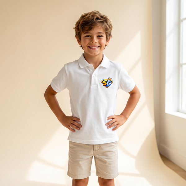 Niño con el polo infantil Escudo SG de Supergolfistas