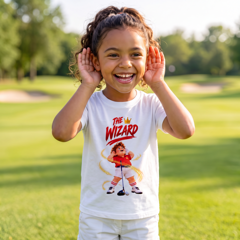 Girl copying The Wizard's move in the T-shirt