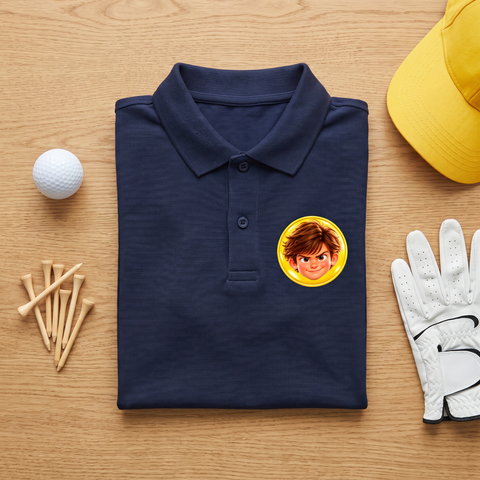 The Bomber polo folded with golf ball, tees and glove