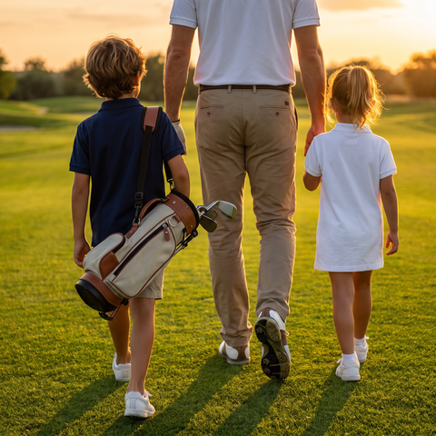 Paseo en familia por el campo de golf con el polo de Supergolfistas