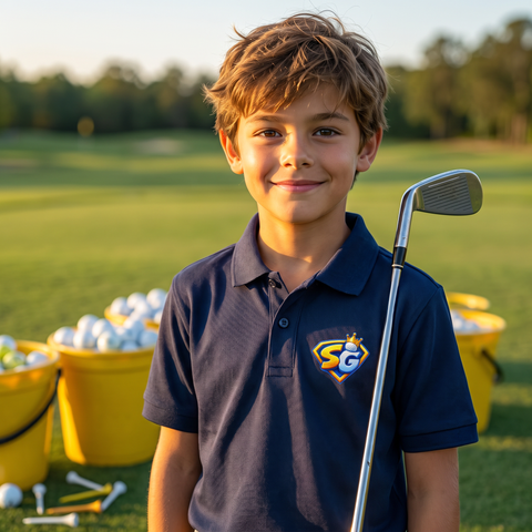 Niño en el campo de prácticas con el polo Escudo SG