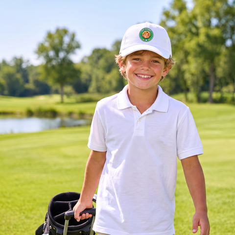 Kid walking down the fairway in the No Name cap