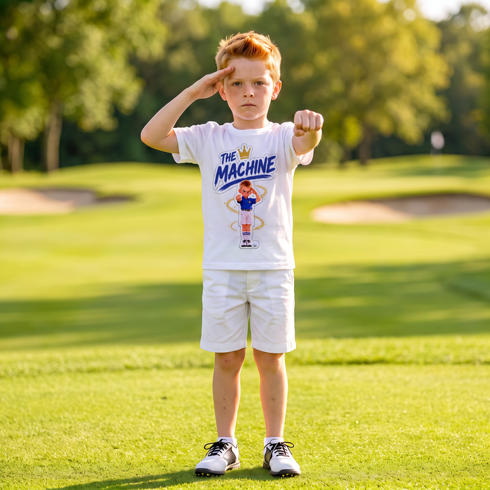 Kid copying The Machine's move in the T-shirt
