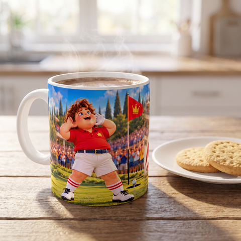 The Wizard mug with hot chocolate and biscuits