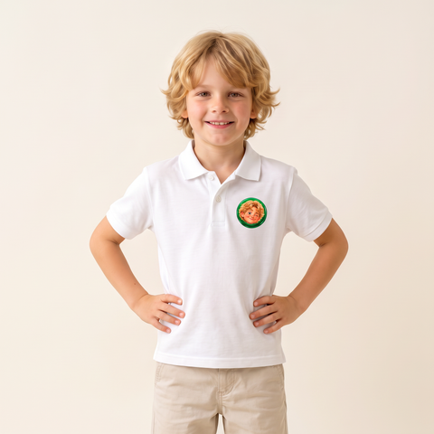 Kid wearing the Super Golfers No Name kids polo