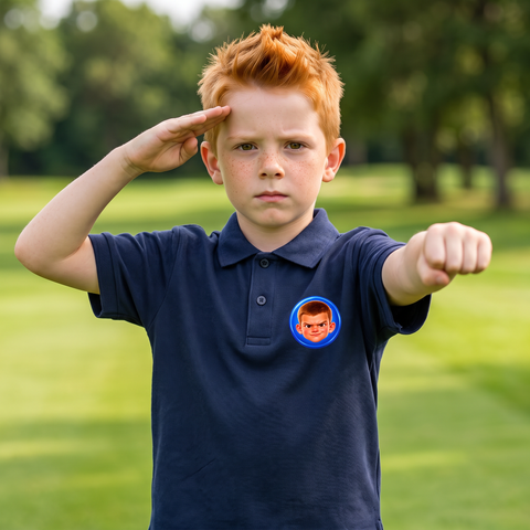 Niño imitando a La Máquina con su polo