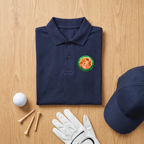 No Name polo folded with golf ball, tees and glove