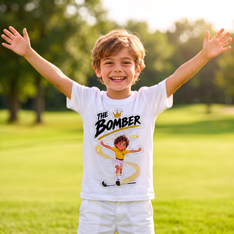 Kid copying The Bomber's move in the T-shirt