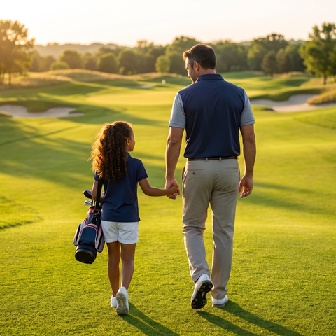 Paseo en familia por el campo de golf con el polo de Supergolfistas