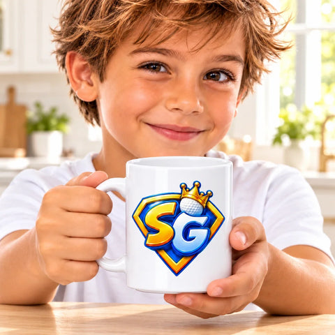 Kid holding the SG mug